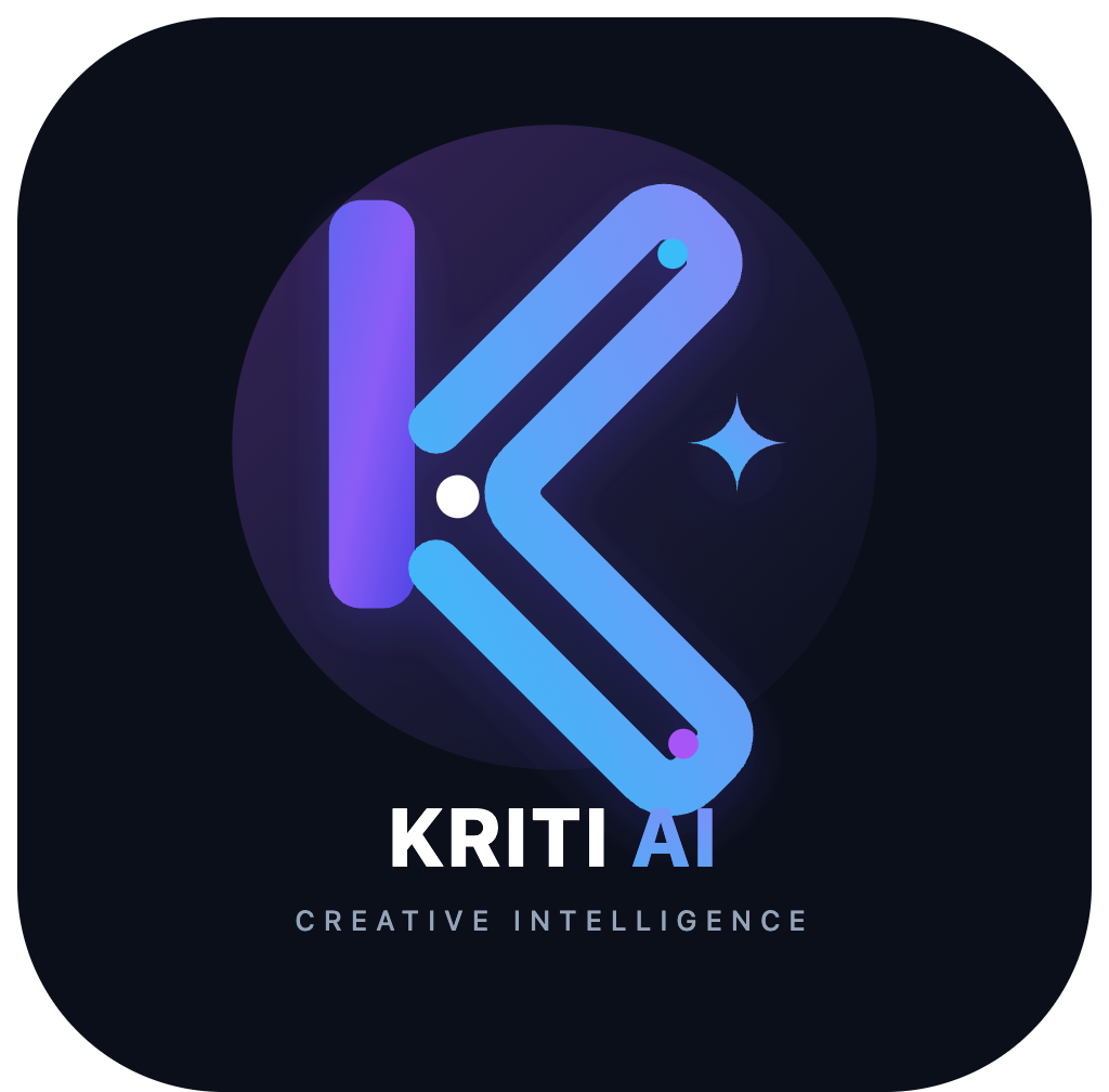 Kriti AI brand logo resized and optimized to a 256x256 square format with perfectly proportioned mark, typography, and background card.